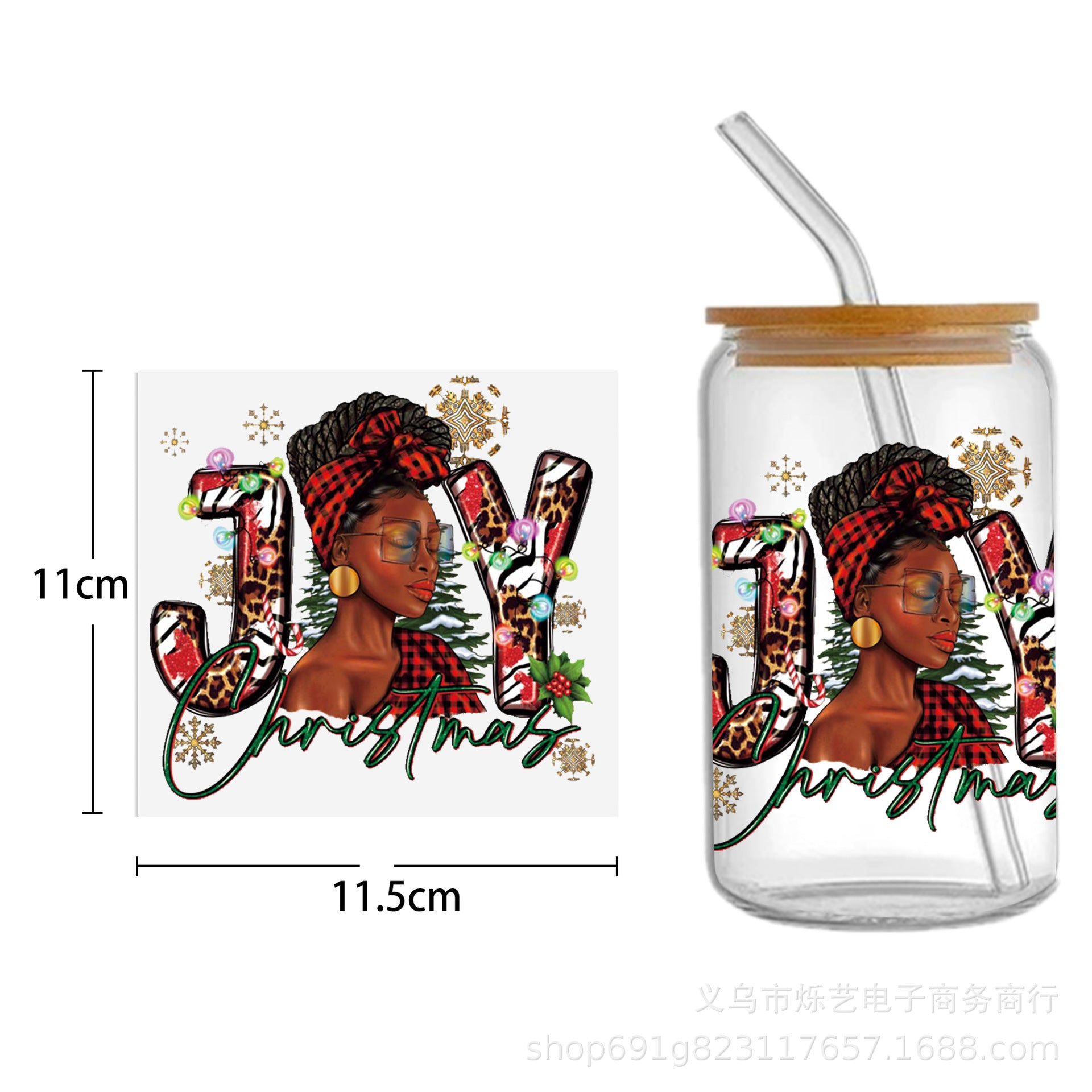 Wholesale Black Girl Series UV DTF Transfer Crystal Cup Sticker